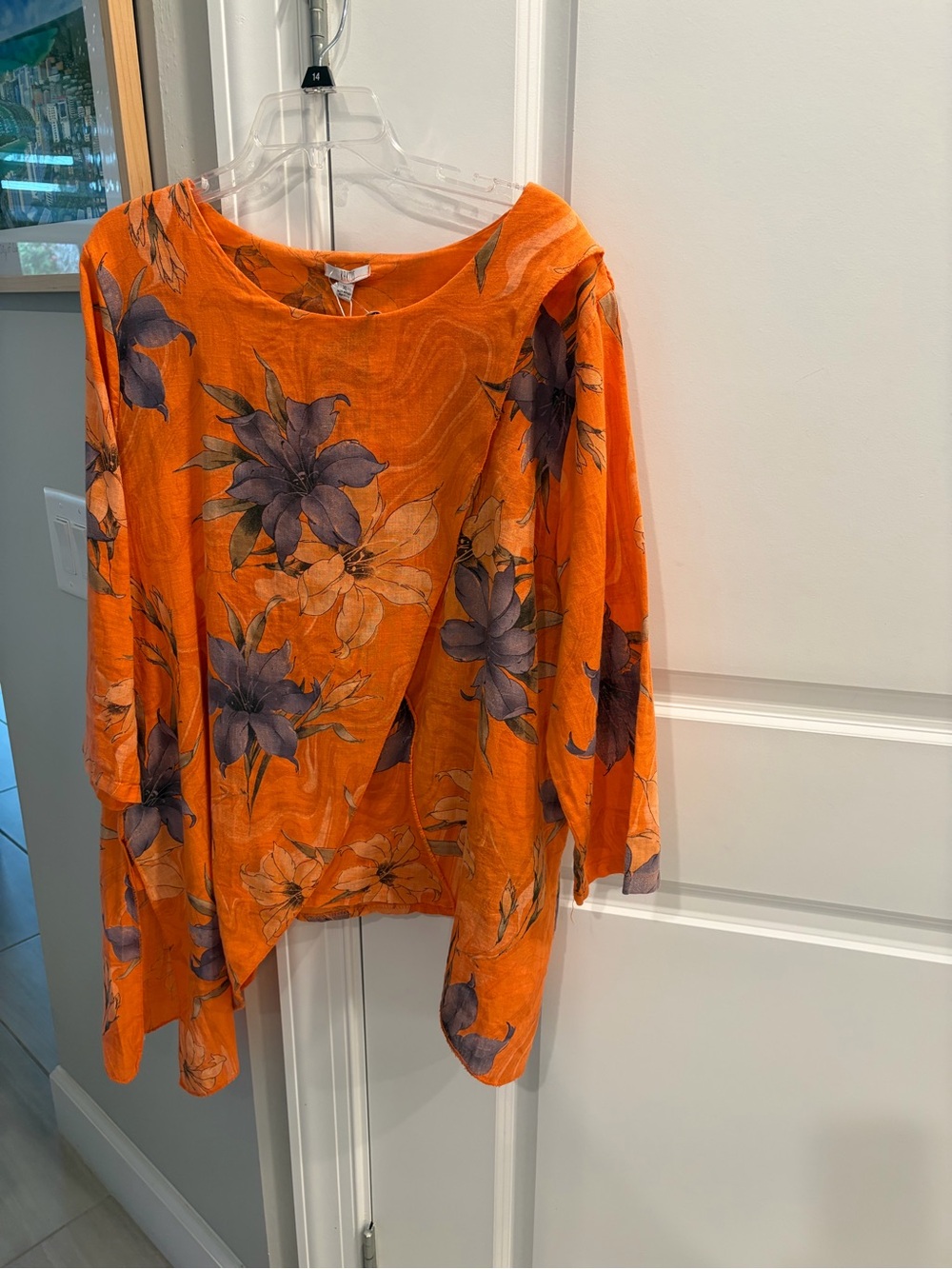 Delicious Orange Floral Tunic with Purple & Cream Blooms